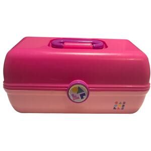 Vintage Caboodles 5626 Organizer MakeUp Case 3-Tier Mirror Large Glitter Pink